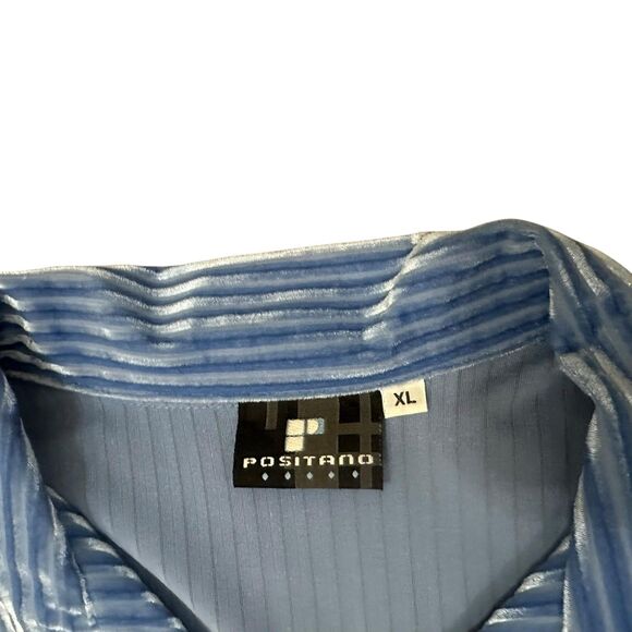 Vintage Positano Shirt Mens XL Blue Velvet Iridescent Button Up Disco Rave - Picture 6 of 15